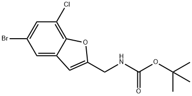 (5-Bromo-7-chloro-benzofuran-2-ylmethyl)-carbamic acid tert-butyl ester Struktur