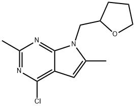 4-Chloro-2,6-dimethyl-7-((tetrahydrofuran-2-yl)methyl)-7H-pyrrolo[2,3-d]pyrimidine Struktur