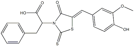 2-[(5Z)-5-(4-hydroxy-3-methoxybenzylidene)-4-oxo-2-thioxo-1,3-thiazolidin-3-yl]-3-phenylpropanoic acid Struktur