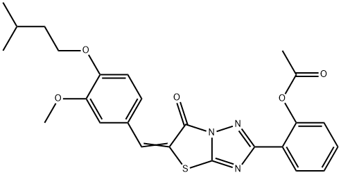 (Z)-2-(5-(4-(isopentyloxy)-3-methoxybenzylidene)-6-oxo-5,6-dihydrothiazolo[3,2-b][1,2,4]triazol-2-yl)phenyl acetate Struktur