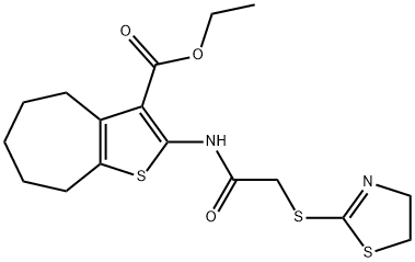 ethyl 2-(2-((4,5-dihydrothiazol-2-yl)thio)acetamido)-5,6,7,8-tetrahydro-4H-cyclohepta[b]thiophene-3-carboxylate Struktur