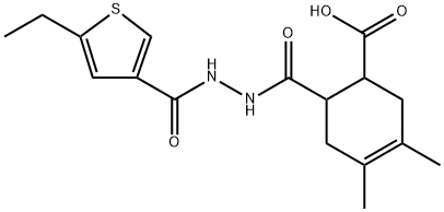 6-(2-(5-ethylthiophene-3-carbonyl)hydrazinecarbonyl)-3,4-dimethylcyclohex-3-enecarboxylic acid Struktur