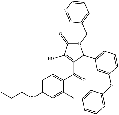 3-hydroxy-4-(2-methyl-4-propoxybenzoyl)-5-(3-phenoxyphenyl)-1-(pyridin-3-ylmethyl)-1H-pyrrol-2(5H)-one Struktur