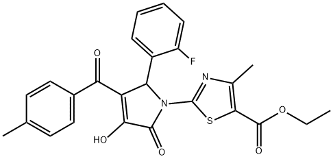 ethyl 2-(2-(2-fluorophenyl)-4-hydroxy-3-(4-methylbenzoyl)-5-oxo-2,5-dihydro-1H-pyrrol-1-yl)-4-methylthiazole-5-carboxylate Struktur