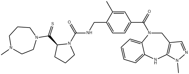 (S)-2-(4-methyl-1,4-diazepane-1-carbonothioyl)-N-(2-methyl-4-(1-methyl-1,4,5,10-tetrahydrobenzo[b]pyrazolo[3,4-e][1,4]diazepine-5-carbonyl)benzyl)pyrrolidine-1-carboxamide Struktur