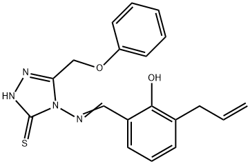 (E)-2-allyl-6-(((3-mercapto-5-(phenoxymethyl)-4H-1,2,4-triazol-4-yl)imino)methyl)phenol Struktur