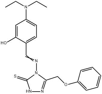 (E)-5-(diethylamino)-2-(((3-mercapto-5-(phenoxymethyl)-4H-1,2,4-triazol-4-yl)imino)methyl)phenol Struktur