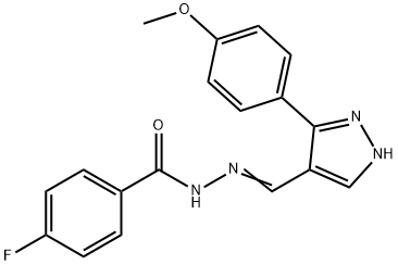 (Z)-4-fluoro-N'-((3-(4-methoxyphenyl)-1H-pyrazol-4-yl)methylene)benzohydrazide Struktur