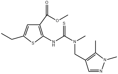 methyl 2-(3-((1,5-dimethyl-1H-pyrazol-4-yl)methyl)-3-methylthioureido)-5-ethylthiophene-3-carboxylate Struktur