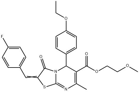 (E)-2-methoxyethyl 5-(4-ethoxyphenyl)-2-(4-fluorobenzylidene)-7-methyl-3-oxo-3,5-dihydro-2H-thiazolo[3,2-a]pyrimidine-6-carboxylate Struktur