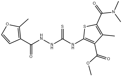 methyl 5-(dimethylcarbamoyl)-4-methyl-2-(2-(2-methylfuran-3-carbonyl)hydrazinecarbothioamido)thiophene-3-carboxylate Struktur