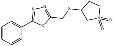 3-(((5-phenyl-1,3,4-oxadiazol-2-yl)methyl)thio)tetrahydrothiophene 1,1-dioxide Struktur