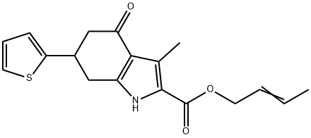 (E)-but-2-en-1-yl 3-methyl-4-oxo-6-(thiophen-2-yl)-4,5,6,7-tetrahydro-1H-indole-2-carboxylate Struktur