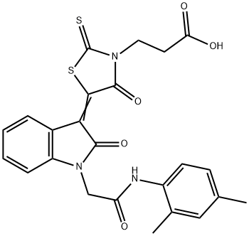 (Z)-3-(5-(1-(2-((2,4-dimethylphenyl)amino)-2-oxoethyl)-2-oxoindolin-3-ylidene)-4-oxo-2-thioxothiazolidin-3-yl)propanoic acid Struktur