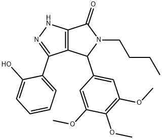 5-butyl-3-(2-hydroxyphenyl)-4-(3,4,5-trimethoxyphenyl)-4,5-dihydropyrrolo[3,4-c]pyrazol-6(1H)-one Struktur