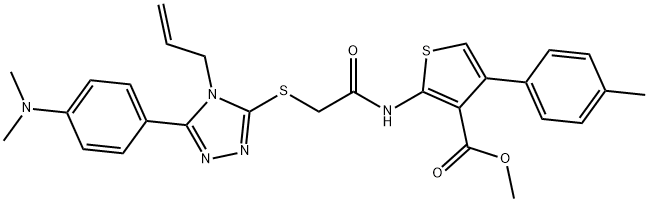 methyl 2-(2-((4-allyl-5-(4-(dimethylamino)phenyl)-4H-1,2,4-triazol-3-yl)thio)acetamido)-4-(p-tolyl)thiophene-3-carboxylate Struktur