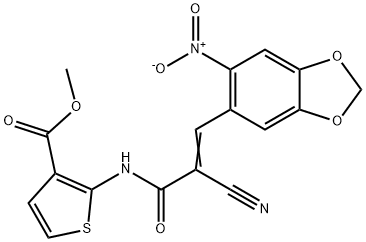 (Z)-methyl 2-(2-cyano-3-(6-nitrobenzo[d][1,3]dioxol-5-yl)acrylamido)thiophene-3-carboxylate Struktur