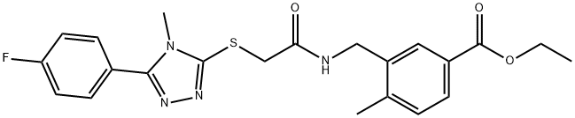 ethyl 3-((2-((5-(4-fluorophenyl)-4-methyl-4H-1,2,4-triazol-3-yl)thio)acetamido)methyl)-4-methylbenzoate Struktur