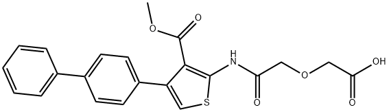 2-(2-((4-([1,1'-biphenyl]-4-yl)-3-(methoxycarbonyl)thiophen-2-yl)amino)-2-oxoethoxy)acetic acid Struktur