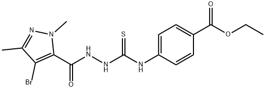 ethyl 4-(2-(4-bromo-1,3-dimethyl-1H-pyrazole-5-carbonyl)hydrazinecarbothioamido)benzoate Struktur