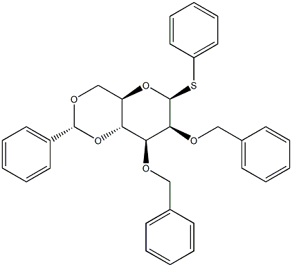 Phenyl 2,3-bis-O-(phenylmethyl)-4,6-O-[(R)-phenylmethylene]-1-thio-beta-D-mannopyranoside Struktur