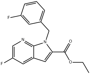 Ethyl 5-fluoro-1-(3-fluorobenzyl)-1H-pyrrolo[2,3-b]pyridine-2-carboxylate Struktur