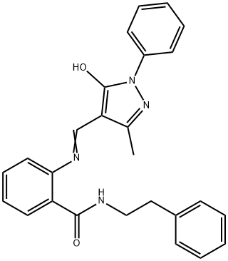 (E)-2-(((5-hydroxy-3-methyl-1-phenyl-1H-pyrazol-4-yl)methylene)amino)-N-phenethylbenzamide Struktur