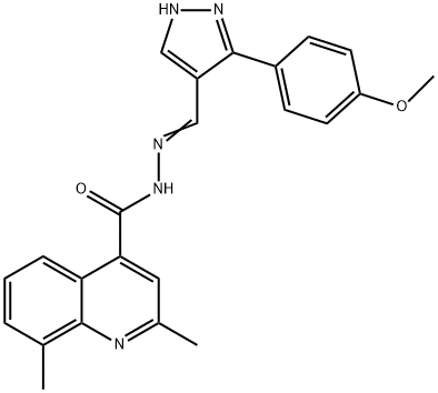 (Z)-N'-((3-(4-methoxyphenyl)-1H-pyrazol-4-yl)methylene)-2,8-dimethylquinoline-4-carbohydrazide Struktur