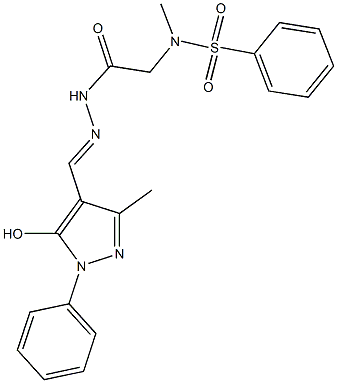 (E)-N-(2-(2-((5-hydroxy-3-methyl-1-phenyl-1H-pyrazol-4-yl)methylene)hydrazinyl)-2-oxoethyl)-N-methylbenzenesulfonamide Struktur