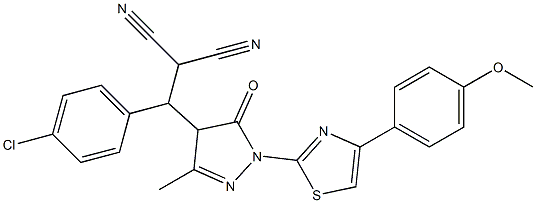 ((4-chlorophenyl){1-[4-(4-methoxyphenyl)-1,3-thiazol-2-yl]-3-methyl-5-oxo-4,5-dihydro-1H-pyrazol-4-yl}methyl)malononitrile Struktur