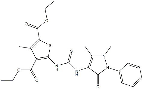 diethyl 5-(3-(1,5-dimethyl-3-oxo-2-phenyl-2,3-dihydro-1H-pyrazol-4-yl)thioureido)-3-methylthiophene-2,4-dicarboxylate Struktur