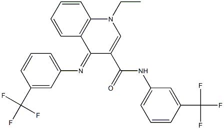 (E)-1-ethyl-N-(3-(trifluoromethyl)phenyl)-4-((3-(trifluoromethyl)phenyl)imino)-1,4-dihydroquinoline-3-carboxamide Struktur