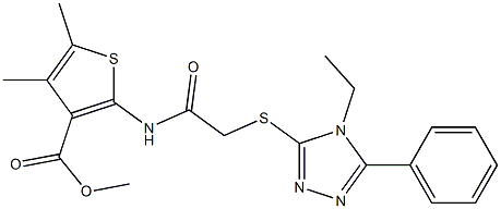 methyl 2-(2-((4-ethyl-5-phenyl-4H-1,2,4-triazol-3-yl)thio)acetamido)-4,5-dimethylthiophene-3-carboxylate Struktur