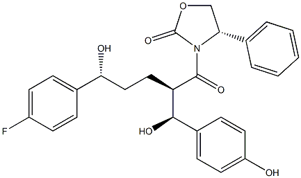 (S)-3-((2R,5R)-5-(4-fluorophenyl)-5-hydroxy-2-((S)-hydroxy(4-hydroxyphenyl)methyl)pentanoyl)-4-phenyloxazolidin-2-one Struktur