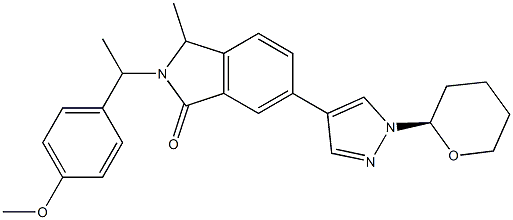 2-((R)-1-(4-methoxyphenyl)ethyl)-3-methyl-6-(1-(tetrahydro-2H-pyran-2-yl)-1H-pyrazol-4-yl)isoindolin-1-one Struktur