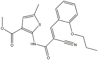 (E)-methyl 2-(2-cyano-3-(2-propoxyphenyl)acrylamido)-5-methylthiophene-3-carboxylate Struktur