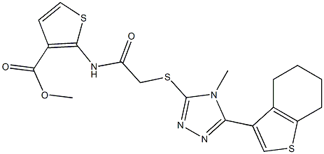 methyl 2-(2-((4-methyl-5-(4,5,6,7-tetrahydrobenzo[b]thiophen-3-yl)-4H-1,2,4-triazol-3-yl)thio)acetamido)thiophene-3-carboxylate Struktur