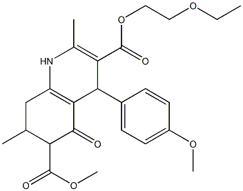 3-(2-ethoxyethyl) 6-methyl 4-(4-methoxyphenyl)-2,7-dimethyl-5-oxo-1,4,5,6,7,8-hexahydroquinoline-3,6-dicarboxylate Struktur