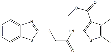 methyl 2-(2-(benzo[d]thiazol-2-ylthio)acetamido)-4,5-dimethylthiophene-3-carboxylate Struktur