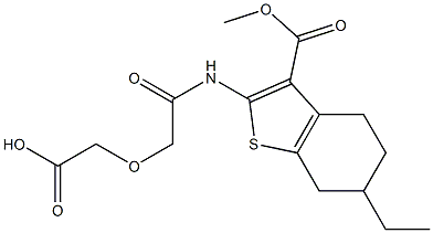 2-(2-((6-ethyl-3-(methoxycarbonyl)-4,5,6,7-tetrahydrobenzo[b]thiophen-2-yl)amino)-2-oxoethoxy)acetic acid Struktur