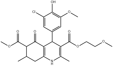 3-(2-methoxyethyl) 6-methyl 4-(3-chloro-4-hydroxy-5-methoxyphenyl)-2,7-dimethyl-5-oxo-1,4,5,6,7,8-hexahydroquinoline-3,6-dicarboxylate Struktur