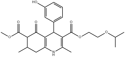 3-(2-isopropoxyethyl) 6-methyl 4-(3-hydroxyphenyl)-2,7-dimethyl-5-oxo-1,4,5,6,7,8-hexahydroquinoline-3,6-dicarboxylate Struktur