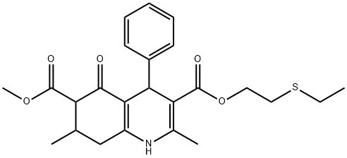 3-(2-(ethylthio)ethyl) 6-methyl 2,7-dimethyl-5-oxo-4-phenyl-1,4,5,6,7,8-hexahydroquinoline-3,6-dicarboxylate Struktur