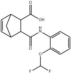 3-((2-(difluoromethoxy)phenyl)carbamoyl)bicyclo[2.2.1]hept-5-ene-2-carboxylic acid Struktur