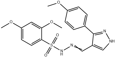 (Z)-2,4-dimethoxy-N'-((3-(4-methoxyphenyl)-1H-pyrazol-4-yl)methylene)benzenesulfonohydrazide Struktur