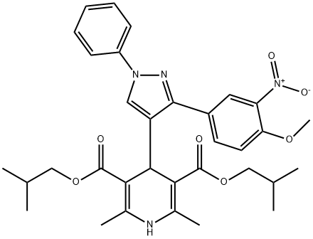 diisobutyl 4-(3-(4-methoxy-3-nitrophenyl)-1-phenyl-1H-pyrazol-4-yl)-2,6-dimethyl-1,4-dihydropyridine-3,5-dicarboxylate Struktur