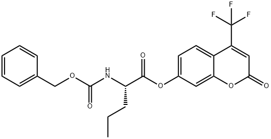 2-oxo-4-(trifluoromethyl)-2H-chromen-7-yl 2-(((benzyloxy)carbonyl)amino)pentanoate Struktur