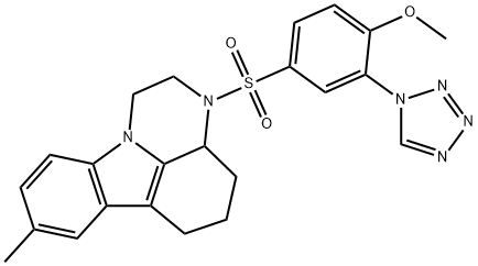 3-((4-methoxy-3-(1H-tetrazol-1-yl)phenyl)sulfonyl)-8-methyl-2,3,3a,4,5,6-hexahydro-1H-pyrazino[3,2,1-jk]carbazole Struktur