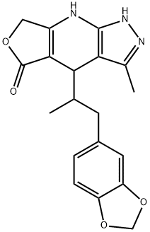 4-(1-(benzo[d][1,3]dioxol-5-yl)propan-2-yl)-3-methyl-4,7-dihydro-1H-furo[3,4-b]pyrazolo[4,3-e]pyridin-5(2H)-one Struktur