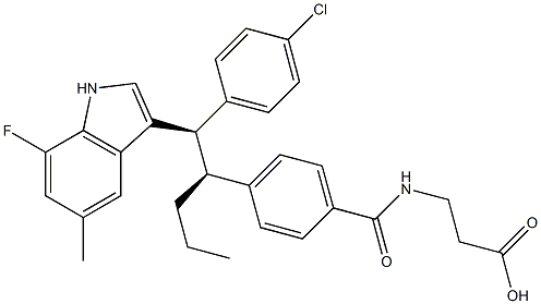 3-(4-((1R,2S)-1-(4-chlorophenyl)-1-(7-fluoro-5-methyl-1H-indol-3-yl)pentan-2-yl)benzamido)propanoicacid Struktur